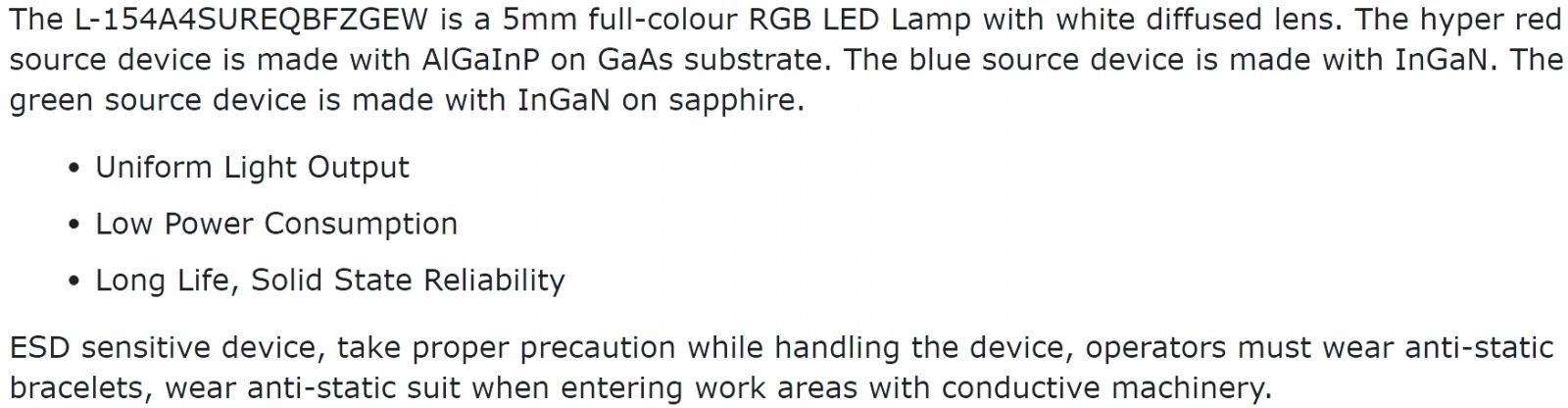 לדים לאלקטרוניקה LED RGB THROUGH HOLE KINGBRIGHT L-154A4SUREQBFZGEWBDZGW